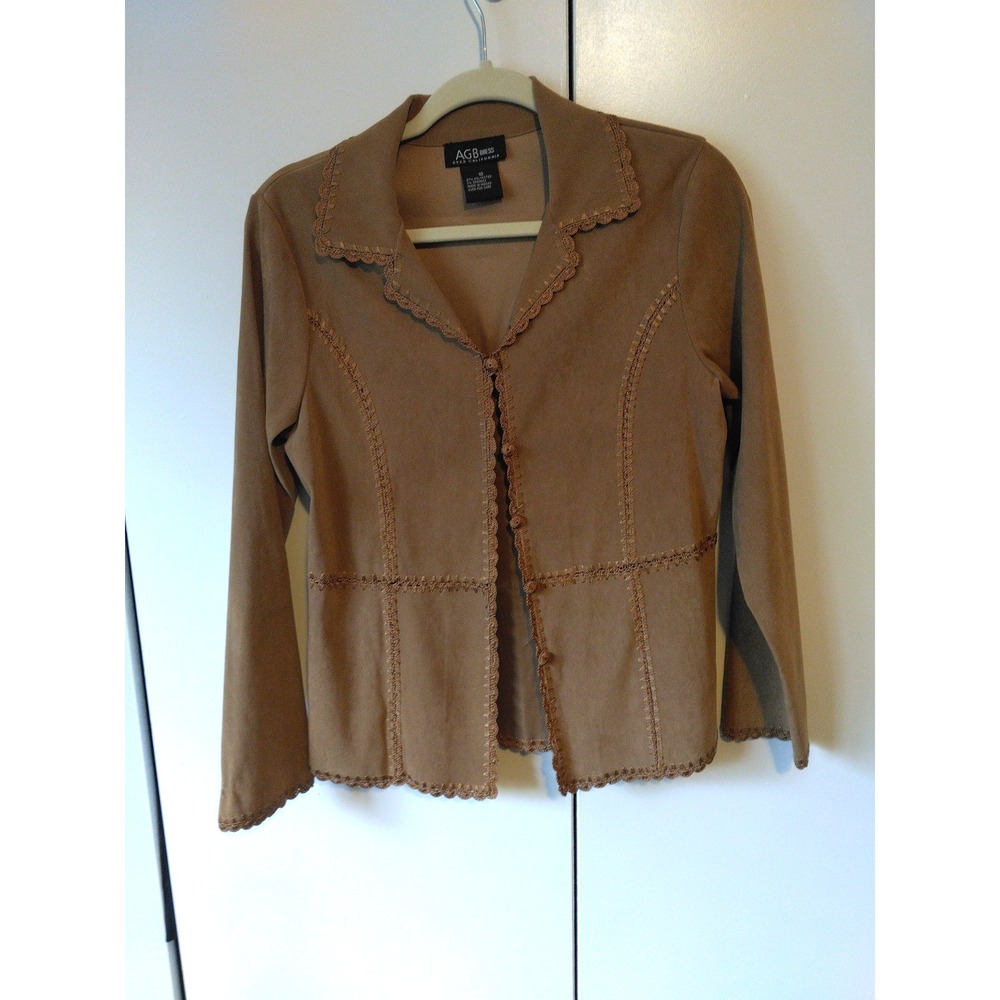 Womens Faux Suede Embroidered Top Size 10 Brown Boho  Artsy Y2K Elegant Office